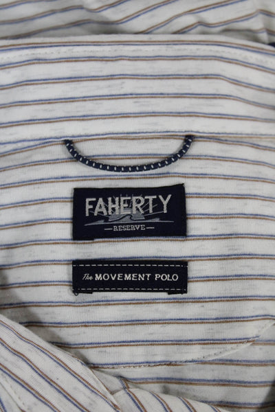 Faherty Mens Polo Shirt White Nylon Long Sleeve Collared Button Size XL