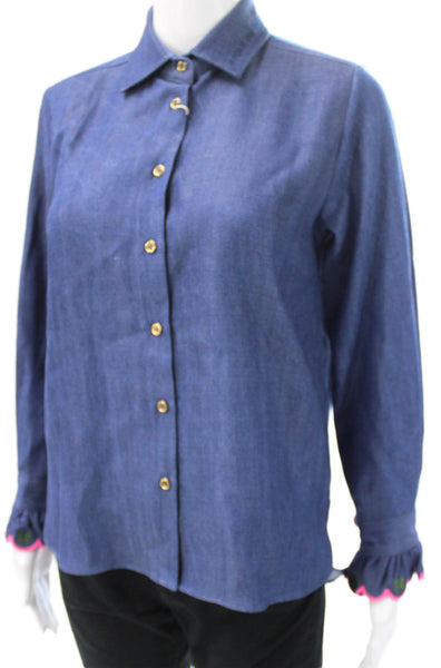 Vilagallo Women A-Line Cotton Blouse Black Zip Half Sleeve Petite Size 36