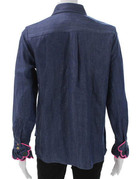 Vilagallo Women A-Line Cotton Blouse Black Zip Half Sleeve Petite Size 36