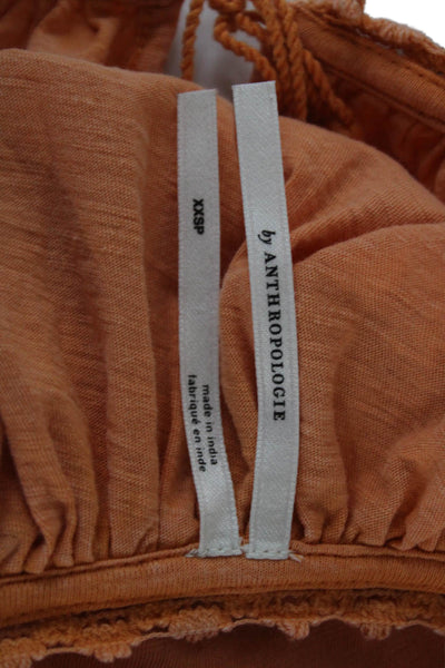 Anthropologie Women Orange Cotton Scoop Neck 3/4 Sleeve Blouse Petite Size 2XS
