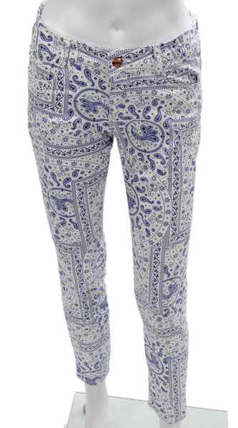 Zara Trafaluc Womens Skinny Jeans White Paisley Cotton Size 6