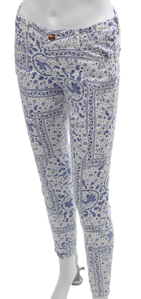 Zara Trafaluc Womens Skinny Jeans White Paisley Cotton Size 6
