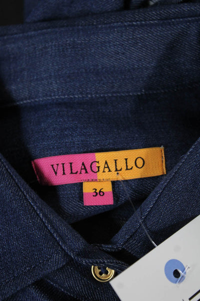 Vilagallo Women A-Line Cotton Blouse Black Zip Half Sleeve Petite Size 36