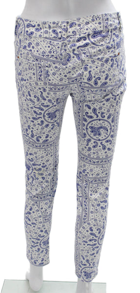 Zara Trafaluc Womens Skinny Jeans White Paisley Cotton Size 6