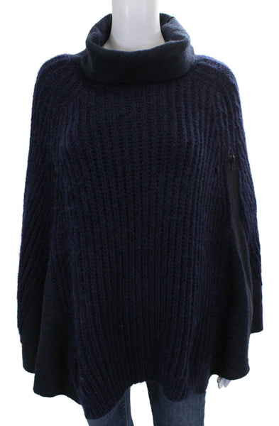 Hache Women Cape Alpaca Turtleneck Sweater Blue Long Sleeve Size 42