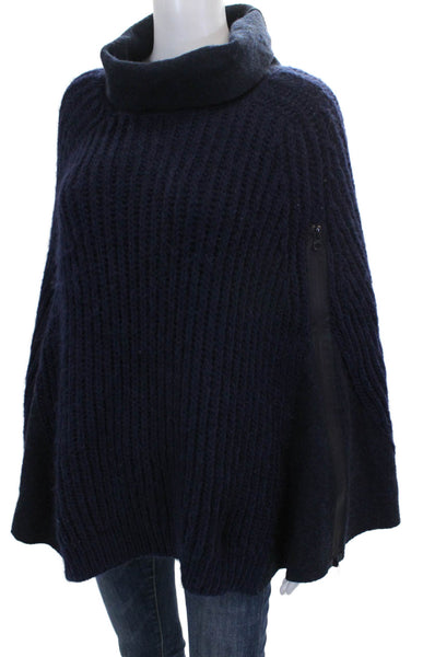 Hache Women Cape Alpaca Turtleneck Sweater Blue Long Sleeve Size 42