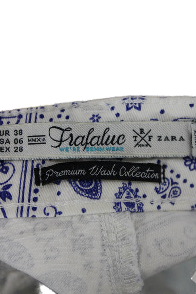 Zara Trafaluc Womens Skinny Jeans White Paisley Cotton Size 6