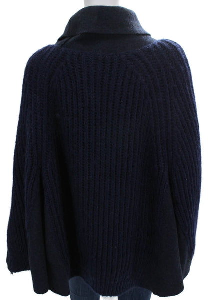 Hache Women Cape Alpaca Turtleneck Sweater Blue Long Sleeve Size 42