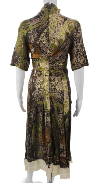 Celine Women Maxi Silk Brown High Neck Short Sleeve Dress Size 42