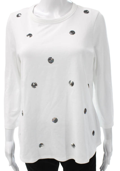 E.L.I Womens Basic Cotton Crew Neck 3/4 Sleeve T-Shirt White Size S