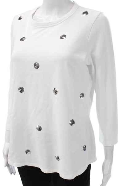 E.L.I Womens Basic Cotton Crew Neck 3/4 Sleeve T-Shirt White Size S