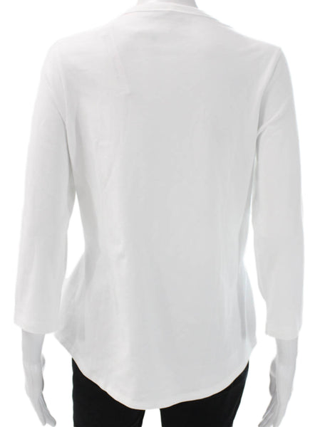 E.L.I Womens Basic Cotton Crew Neck 3/4 Sleeve T-Shirt White Size S