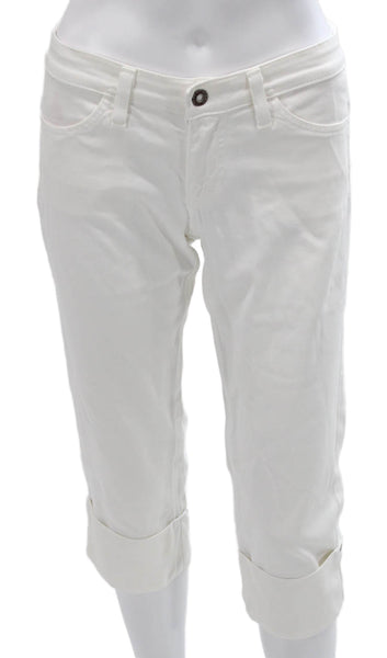 Adriano Goldschmied Womens White Capri Jeans Mid Rise Cotton Blend Size 27