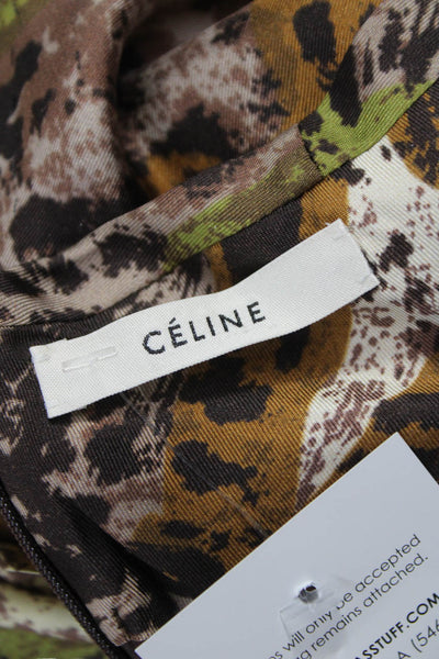 Celine Women Maxi Silk Brown High Neck Short Sleeve Dress Size 42