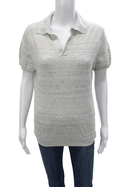 Vineyard Vines Mens Striped Linen Polo Collared Short Sleeve Gray Size XS