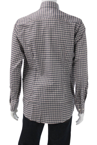 Eton Mens Blue Check Cotton Collared Long Sleeve Button-Up Shirt Size L