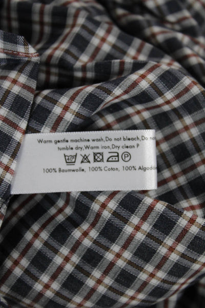 Eton Mens Blue Check Cotton Collared Long Sleeve Button-Up Shirt Size L