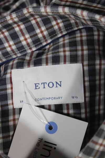 Eton Mens Blue Check Cotton Collared Long Sleeve Button-Up Shirt Size L