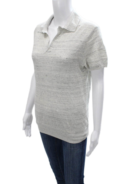 Vineyard Vines Mens Striped Linen Polo Collared Short Sleeve Gray Size XS