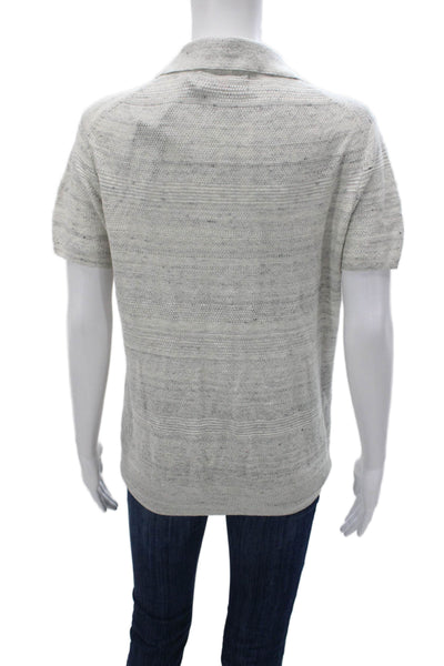 Vineyard Vines Mens Striped Linen Polo Collared Short Sleeve Gray Size XS