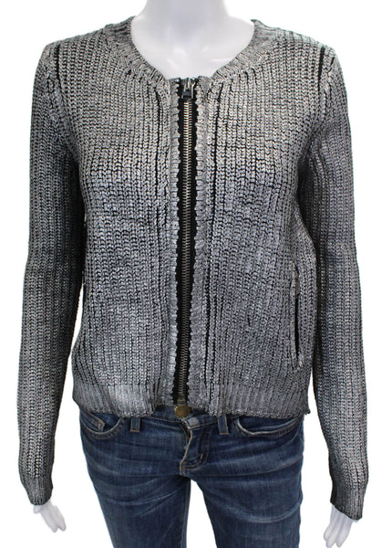 Hotel Particulier Womens Full Zip Silver Knit Sweater Long Sleeve Size S