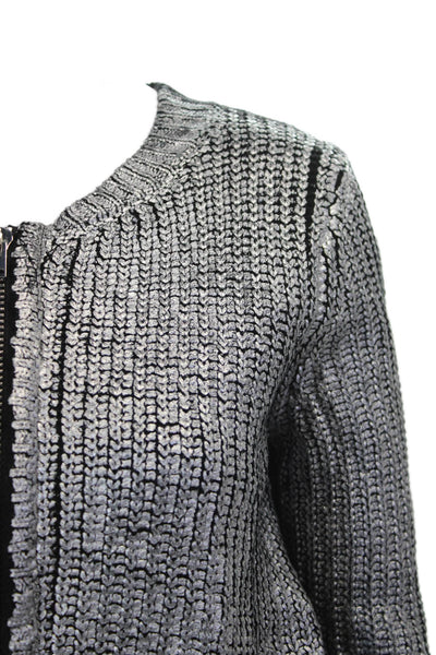 Hotel Particulier Womens Full Zip Silver Knit Sweater Long Sleeve Size S