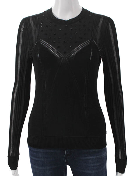 Bottega Veneta Women Black Knit Pullover Sweater Crew Neck Long Sleeve Size 42