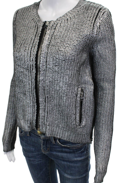 Hotel Particulier Womens Full Zip Silver Knit Sweater Long Sleeve Size S