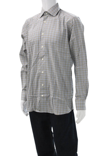 Eton Men's Blue Plaid Cotton Button Down Long Sleeve Shirt Size L