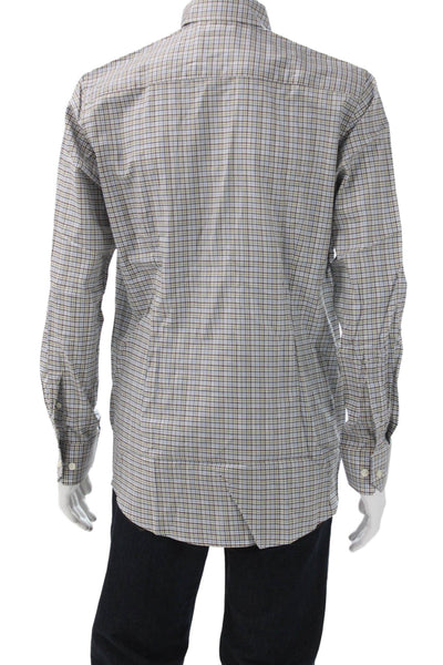 Eton Men's Blue Plaid Cotton Button Down Long Sleeve Shirt Size L