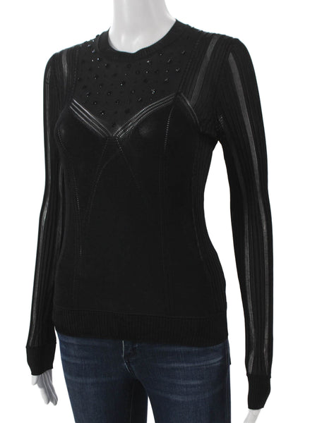 Bottega Veneta Women Black Knit Pullover Sweater Crew Neck Long Sleeve Size 42