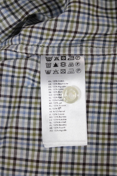 Eton Men's Blue Plaid Cotton Button Down Long Sleeve Shirt Size L