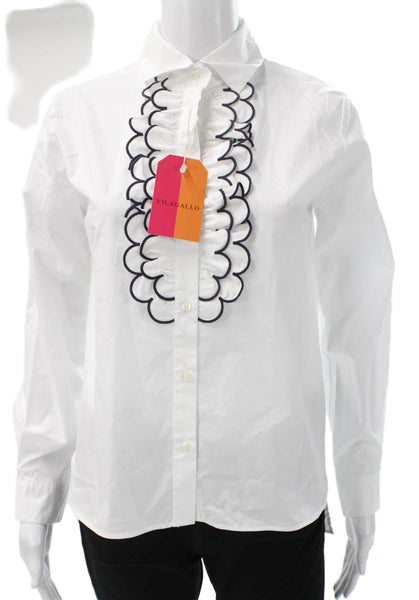 Vilagallo Womens Basic Cotton Collared Button-Up Long Sleeve White Size 2