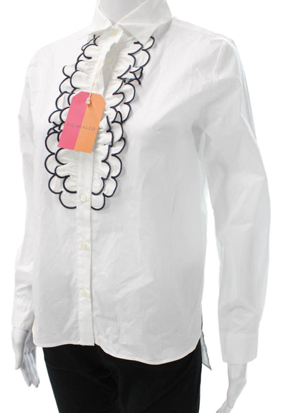 Vilagallo Womens Basic Cotton Collared Button-Up Long Sleeve White Size 2