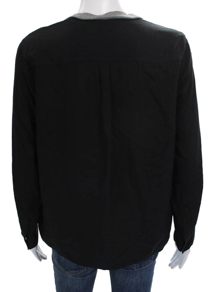 Sandro Womens Silk V-Neck Tunic Blouse Black Long Sleeve Size 2