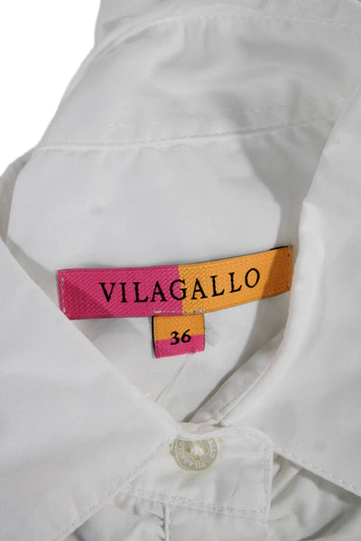 Vilagallo Womens Basic Cotton Collared Button-Up Long Sleeve White Size 2