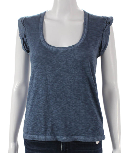 Veronica Beard Womens Basic Scoop Neck Cotton T Shirt Short Sleeve Blue Size XS