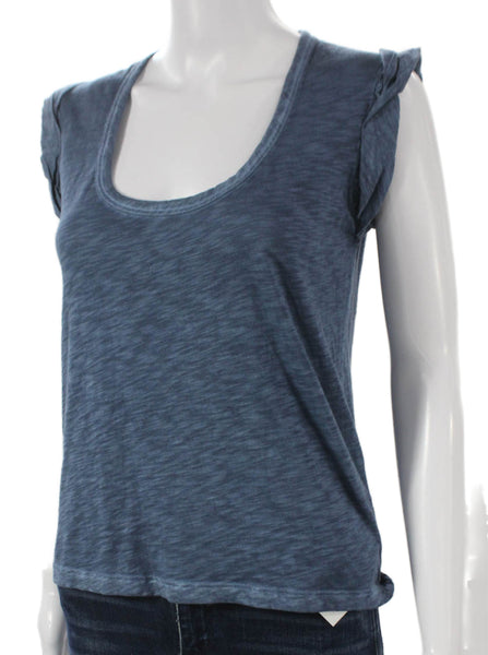 Veronica Beard Womens Basic Scoop Neck Cotton T Shirt Short Sleeve Blue Size XS