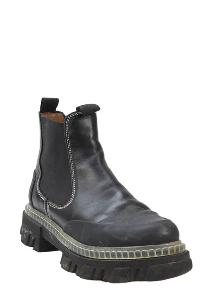Ganni Womens Leather Stretch Inset Pull On Ankle Boots Black Size 40 10