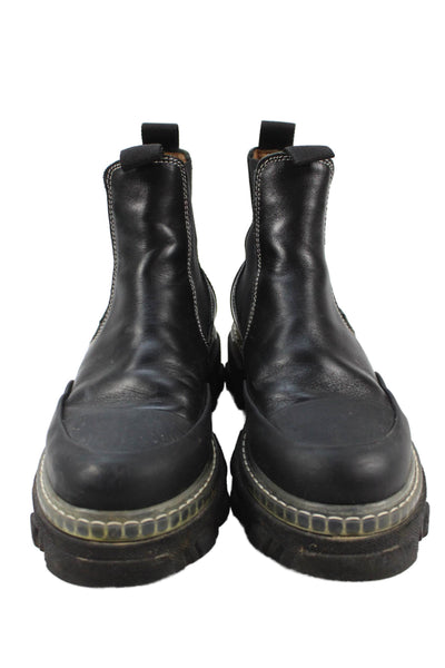 Ganni Womens Leather Stretch Inset Pull On Ankle Boots Black Size 40 10