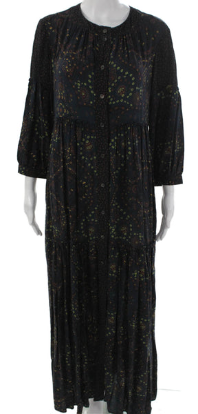 Malia Mills Womens Black Paisley Maxi Dress 3/4 Sleeve Round Neck Size M