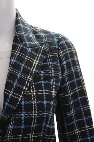 Michael Kors Collection Women Wool Plaid Blazer Black Button Long Sleeve Size 0