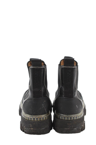 Ganni Womens Leather Stretch Inset Pull On Ankle Boots Black Size 40 10