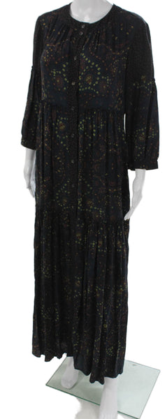 Malia Mills Womens Black Paisley Maxi Dress 3/4 Sleeve Round Neck Size M
