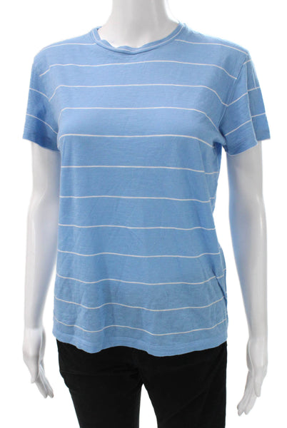 Vince Womens Striped Blue Cotton Crew Neck Short Sleeve Tee Size S
