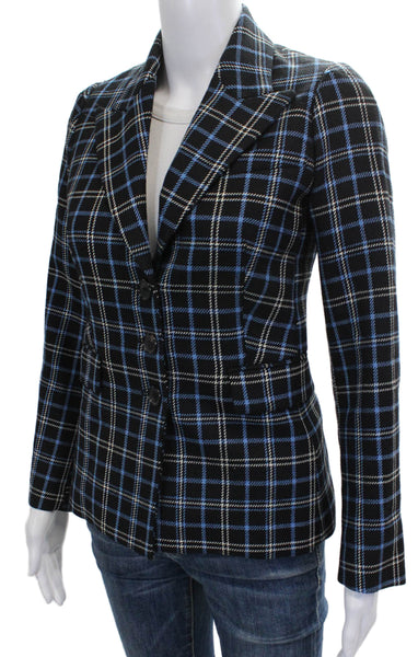 Michael Kors Collection Women Wool Plaid Blazer Black Button Long Sleeve Size 0