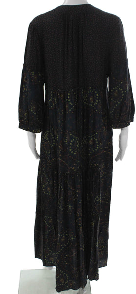 Malia Mills Womens Black Paisley Maxi Dress 3/4 Sleeve Round Neck Size M