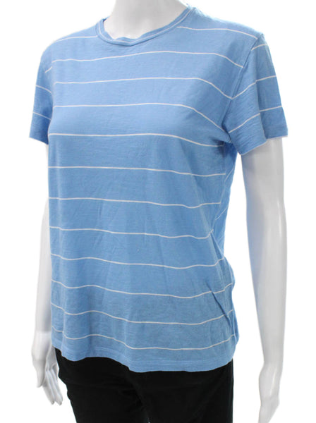 Vince Womens Striped Blue Cotton Crew Neck Short Sleeve Tee Size S