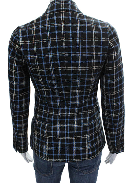 Michael Kors Collection Women Wool Plaid Blazer Black Button Long Sleeve Size 0