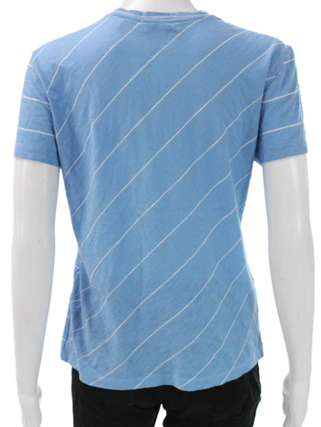 Vince Womens Striped Blue Cotton Crew Neck Short Sleeve Tee Size S